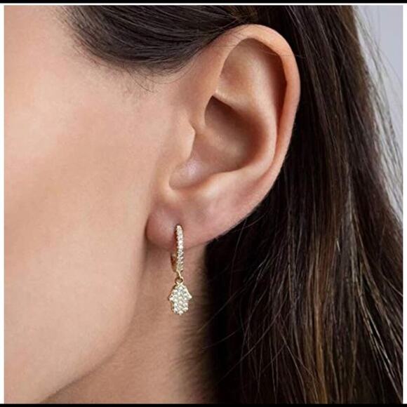 14K Gold Plated Evil Eye Mini Hoop Huggie Earrings - Picture 2 of 5